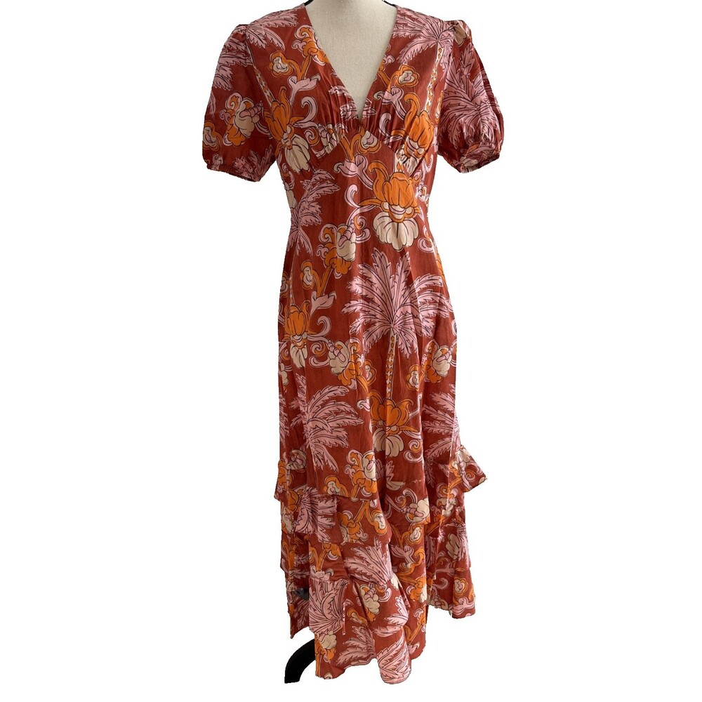 Zara Balloon Sleeve Dress Long Side Zip V-Neck Size Large